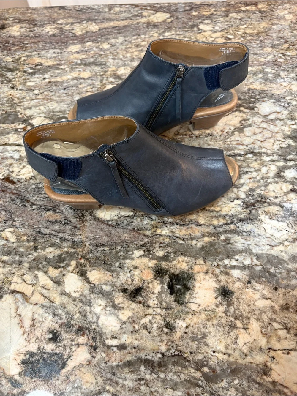 Earth Women's Navy Peep-Toe Leather Booties